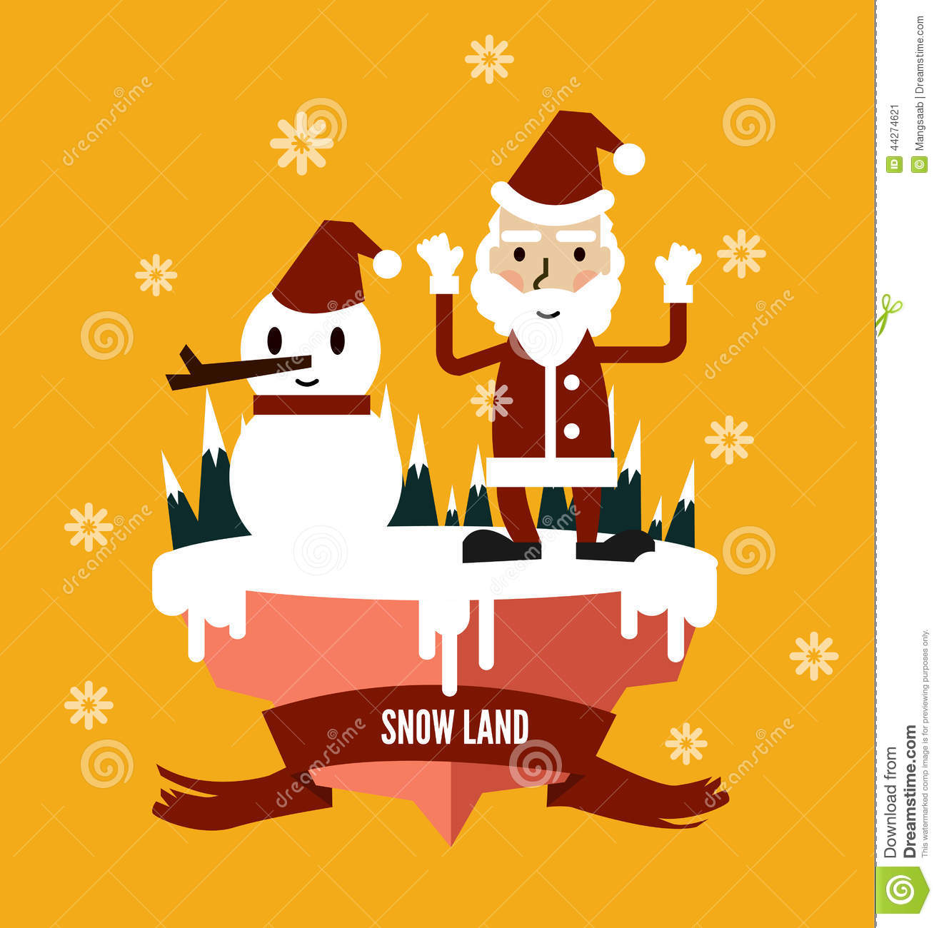     Vector  Santa Claus   Snowman At Snow Land  Flat Character Design