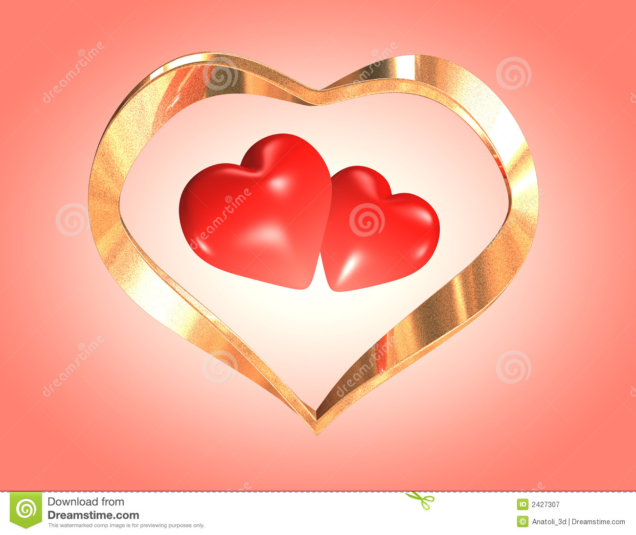 Wedding Hearts  Hearts For Enamored  Two Red Hearts In A Gold