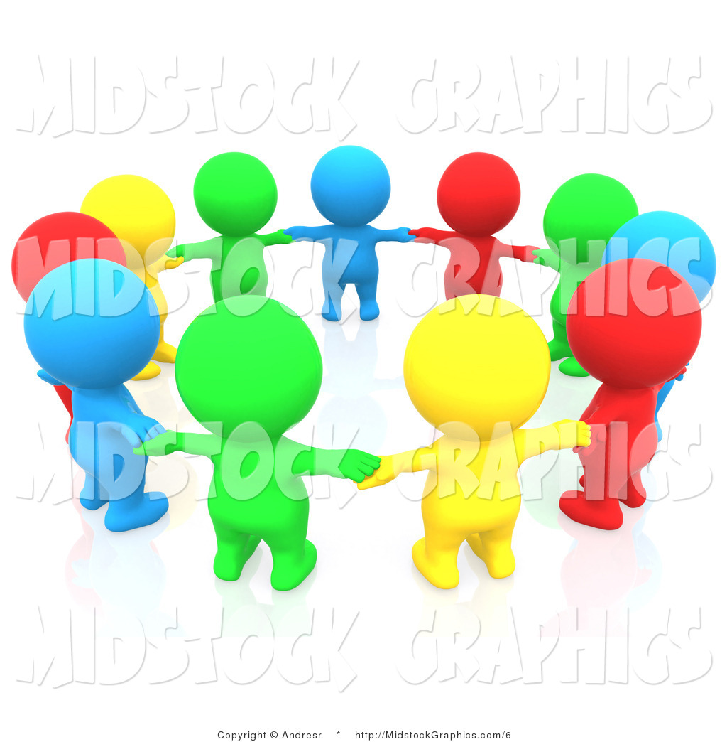 Clip Art Of A Group Of 3d Colorful Rainbow People Holding Hands In A