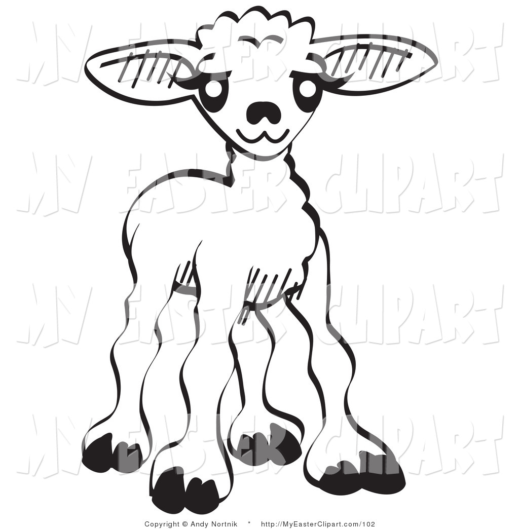 Clip Art Of A Little Baby Lamb Standing Alone On Black And White By