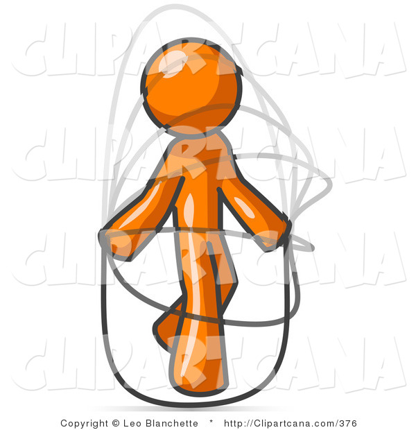 Clip Art Of A Sporty Orange Man Jumping Rope During A Cardio Workout