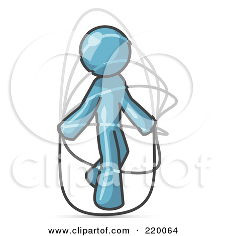 Clipart Illustration Of A Denim Blue Man Jumping Rope During A Cardio
