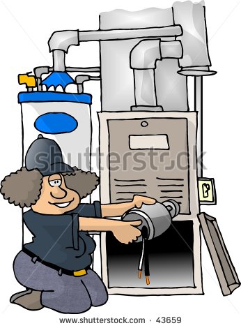 Clipart Illustration Of A Woman Working On A Furnace   Stock Photo