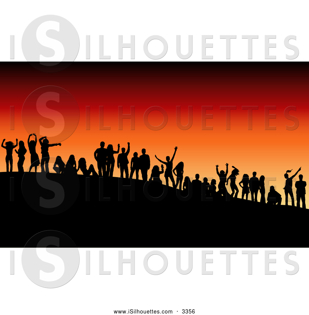 Clipart Of A Group Of Black Silhouetted Dancers At An Outdoor Party