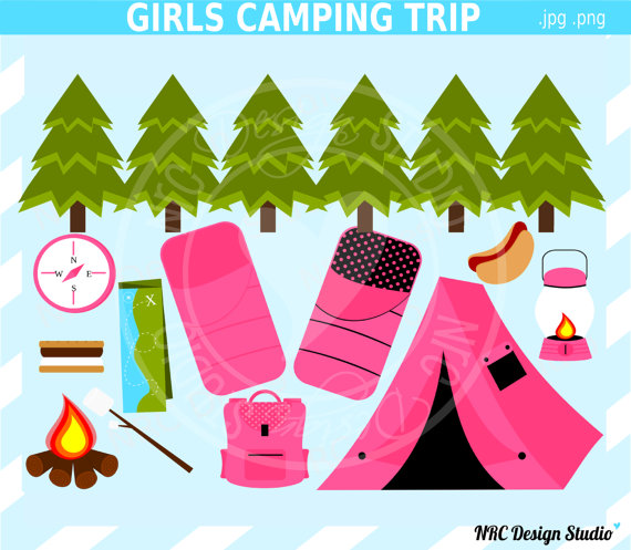 Clipart   Outdoor Troop Tent Sleeping Bag Campfire Lantern Pink