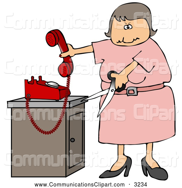 Communication Clipart Of A Mad Woman In Pink Cutting The Cord To Her    