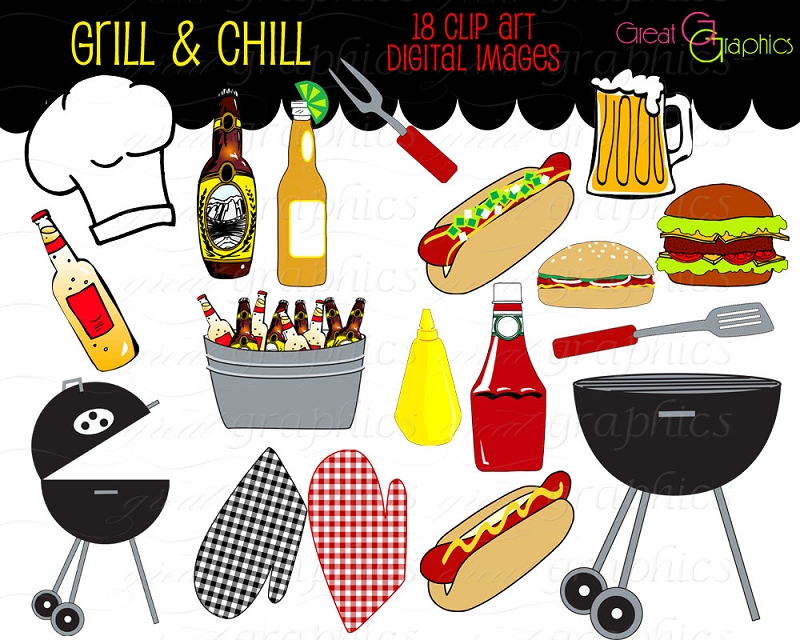 Cookout Clip Art Outdoor Party Clip Art Digital Hamburger Hotdog