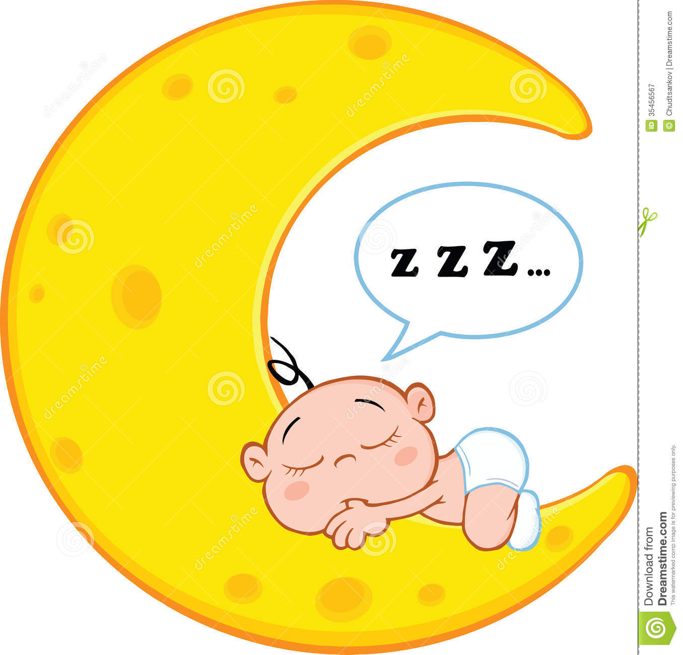 Cute Baby Boy Sleeps On Moon With Speech Bubble Royalty Free Stock