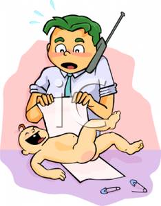 Dad Changing His Baby S Diaper   Royalty Free Clipart Picture