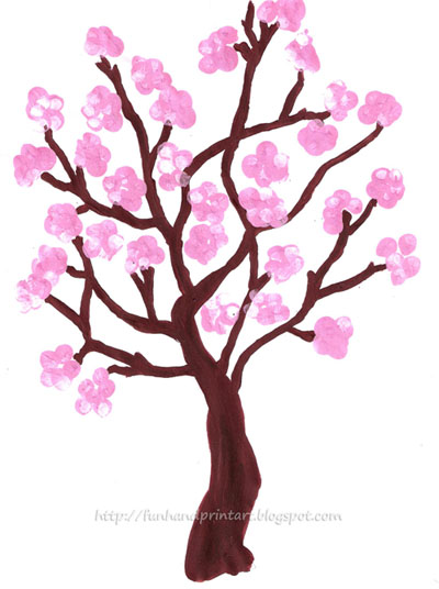 Fingerprint Spring Cherry Blossom Tree   Fun Handprint Art
