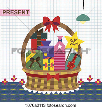 Gift Boxes In The Basket With Present Word Ti076a0113   Search Clipart    