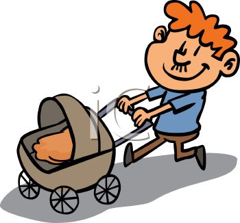 Proud Dad Pushing His Baby In A Carriage   Royalty Free Clip Art Image