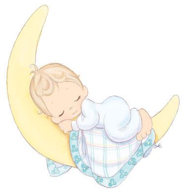 Rachel R Bertram Precious Moments Baby Sleeping On Crescent Moon