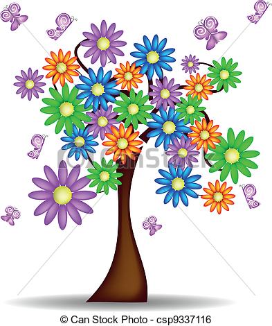 Spring Trees In Bloom Clip Art Spring Tree With Flowers And