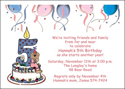 5th Birthday Party Girl Invitations Card