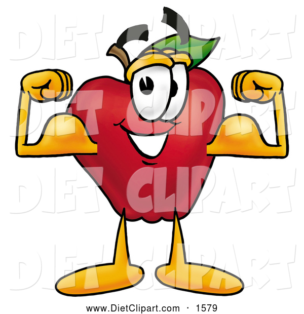 Art Of A Cute Red Apple Character Mascot Flexing His Arm Bicep Muscles