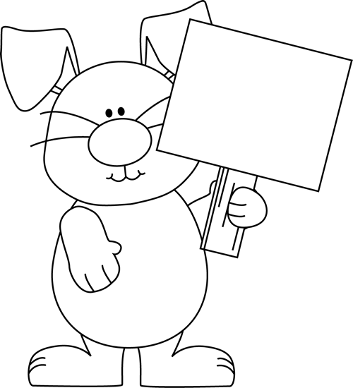 Black And White Black And White Easter Bunny With A Blank Sign
