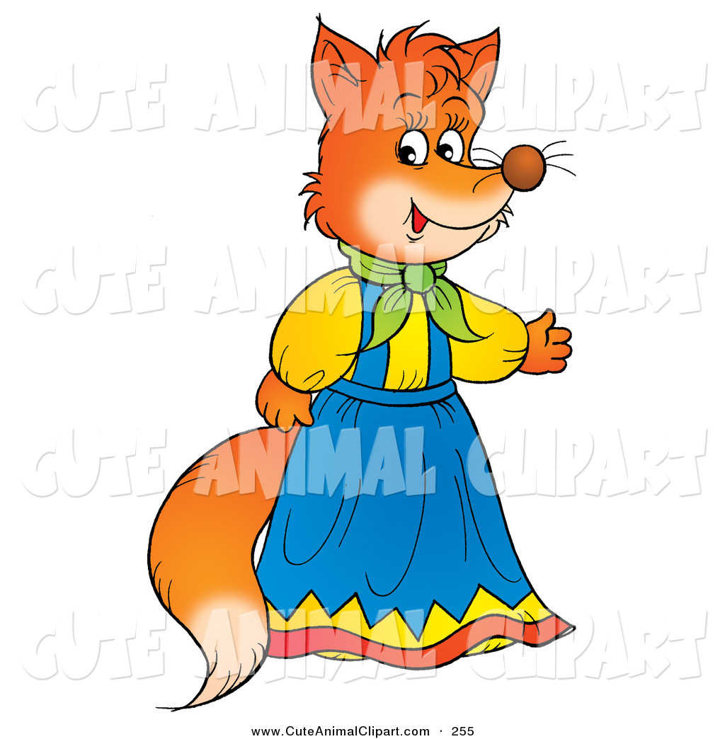 Clip Art Female Ginger Fox Blue And Yellow Dress Holding
