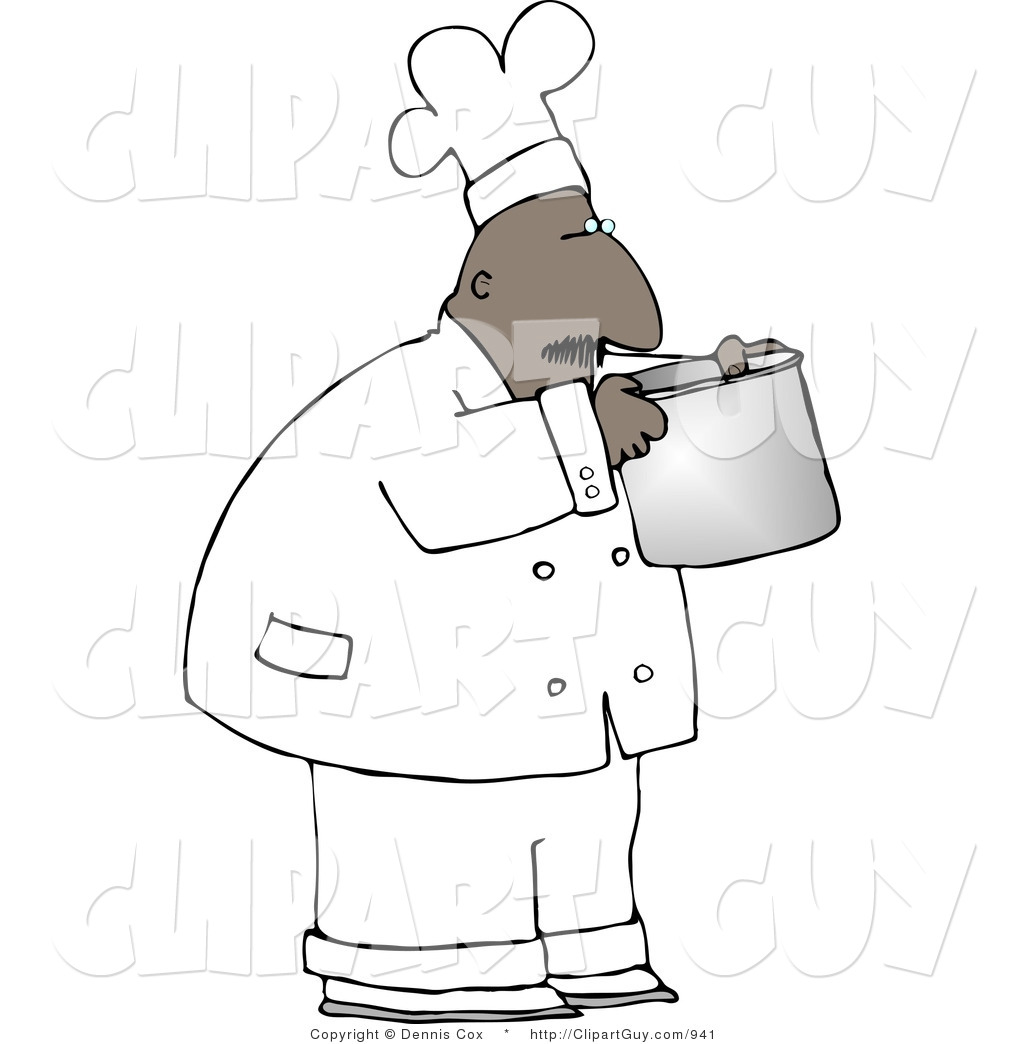 Clip Art Of A Black Male Chef Smelling Food In A Cooking Pot