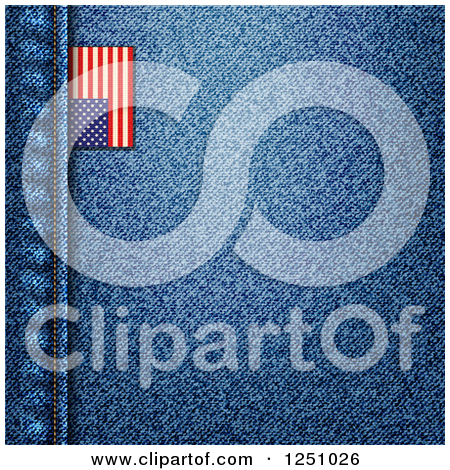 Clipart Of A Blue Denim Jeans Background With A Seam And American Flag