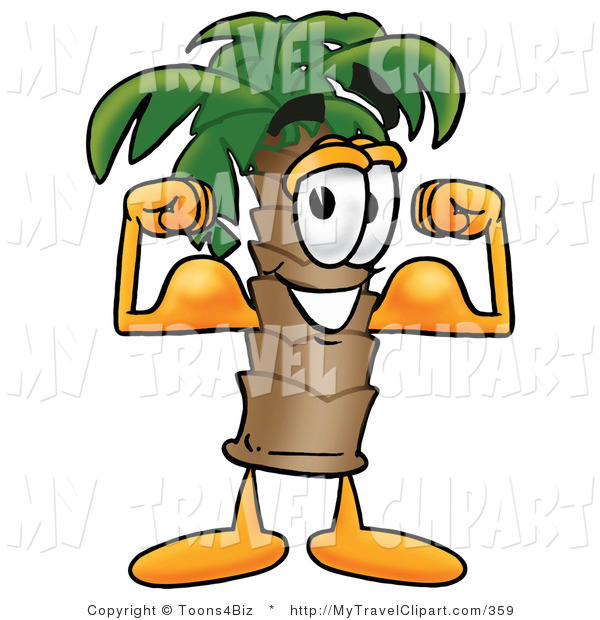 Clipart Of A Cute And Strong Palm Tree Mascot Cartoon Character
