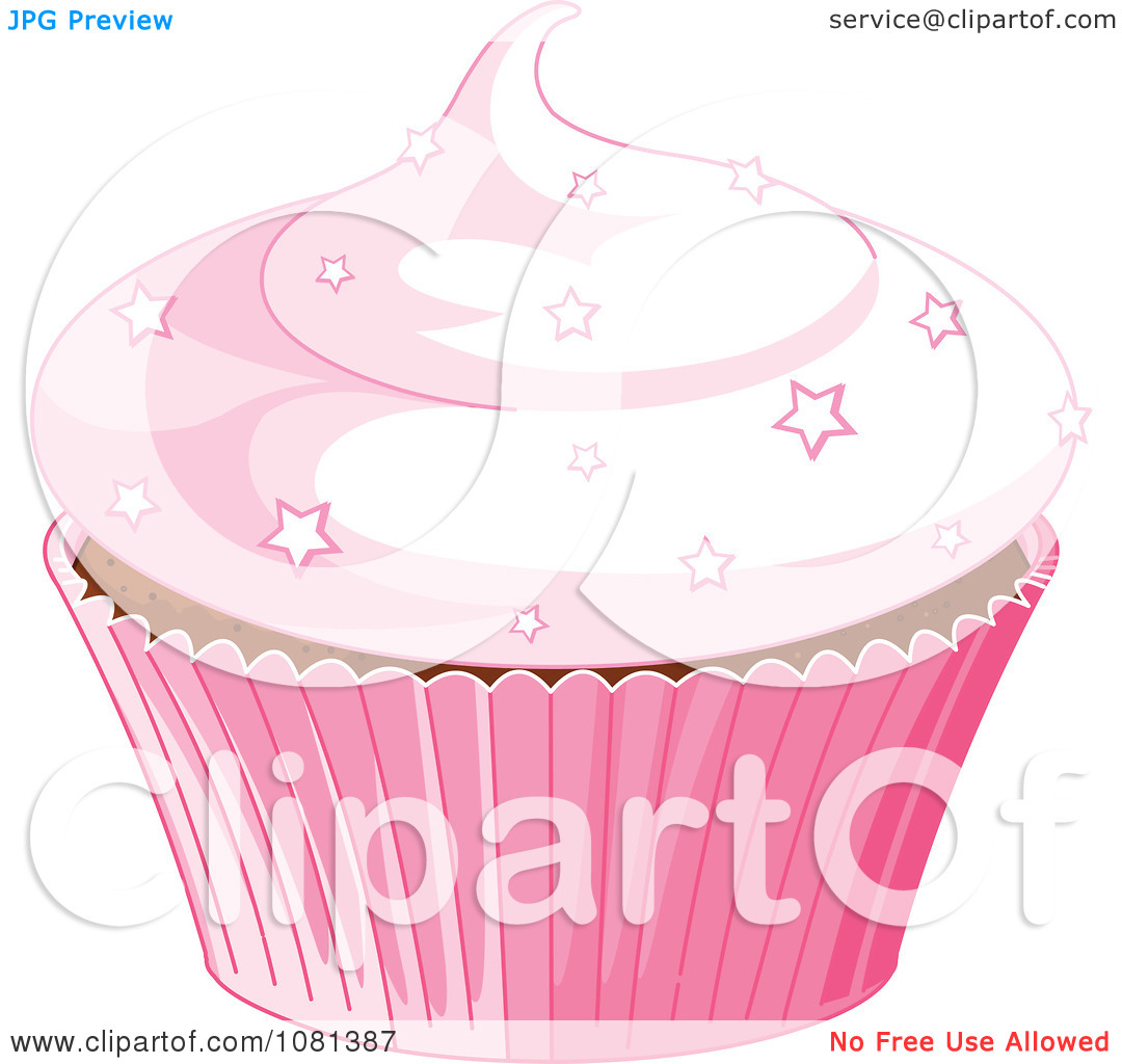 Clipart Pink Cupcake Garnished With Star Sprinkles   Royalty Free