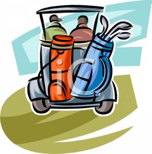Couple Of Golfers Driving A Golf Cart   Royalty Free Clipart Picture