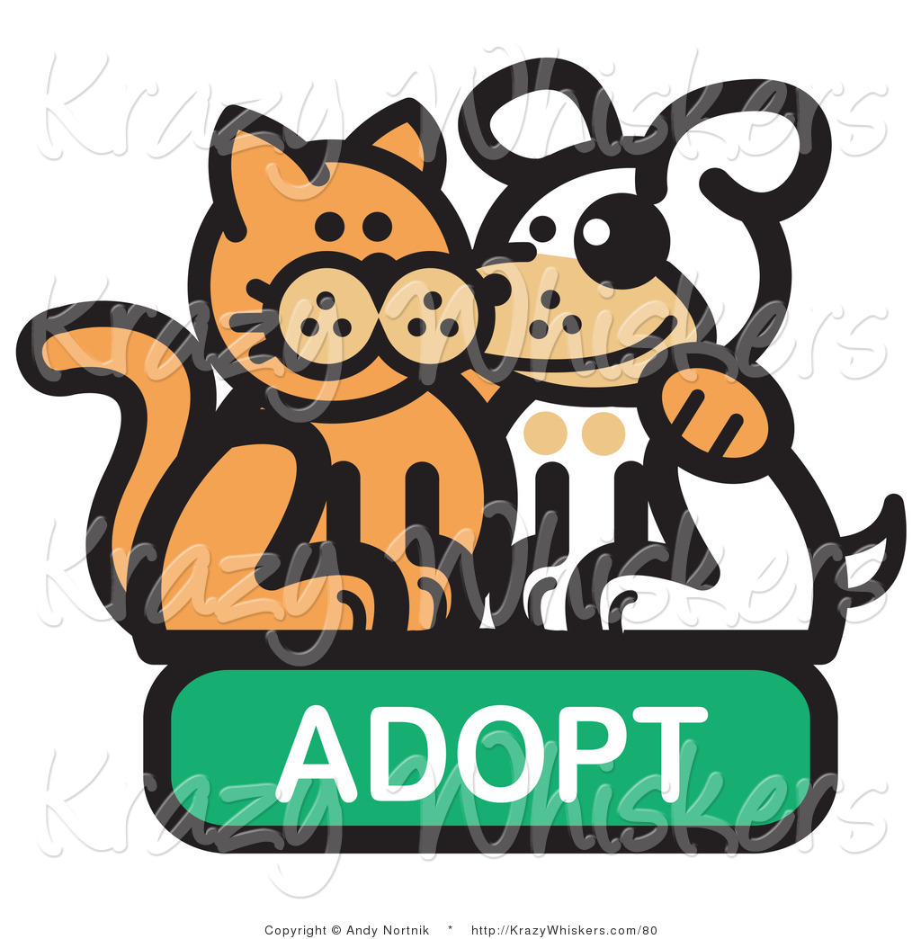 Critter Clipart Of A Ginger Cat With His Arm Around A Cute White Dog