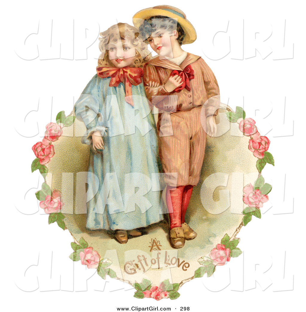 Cute Vintage Valentine Of A Sweet Little Boy And Girl Strolling Arm In