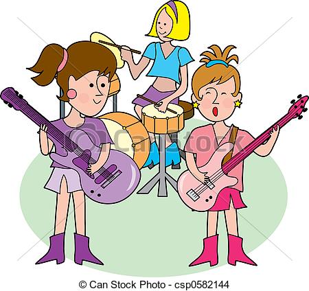 Drawing Of Girly Rock Band   Rock Band With Three Hip Little Girls