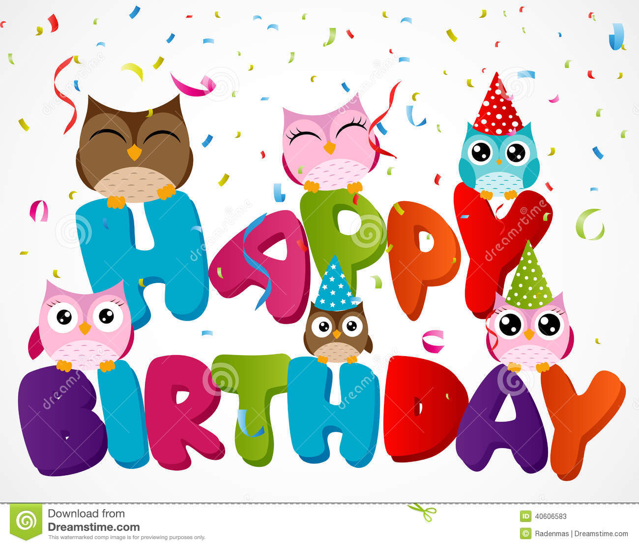 Happy Birthday Card With Owl Stock Vector   Image  40606583