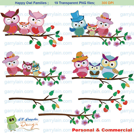 Items Similar To Owl Clip Art Digital Owl Clipart Happy Owl Families
