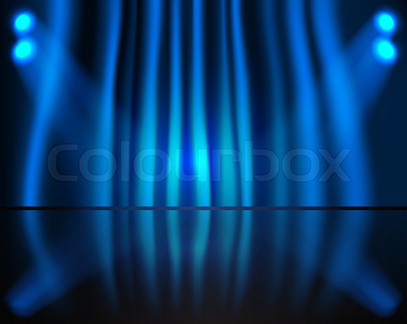 Lighting Stage With Blue Curtain   Stock Photo   Colourbox