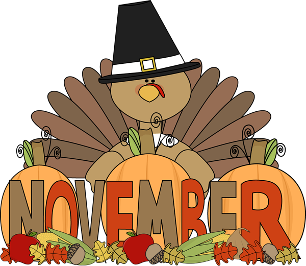 Month Of November Turkey Clip Art Image   The Word November In Brown