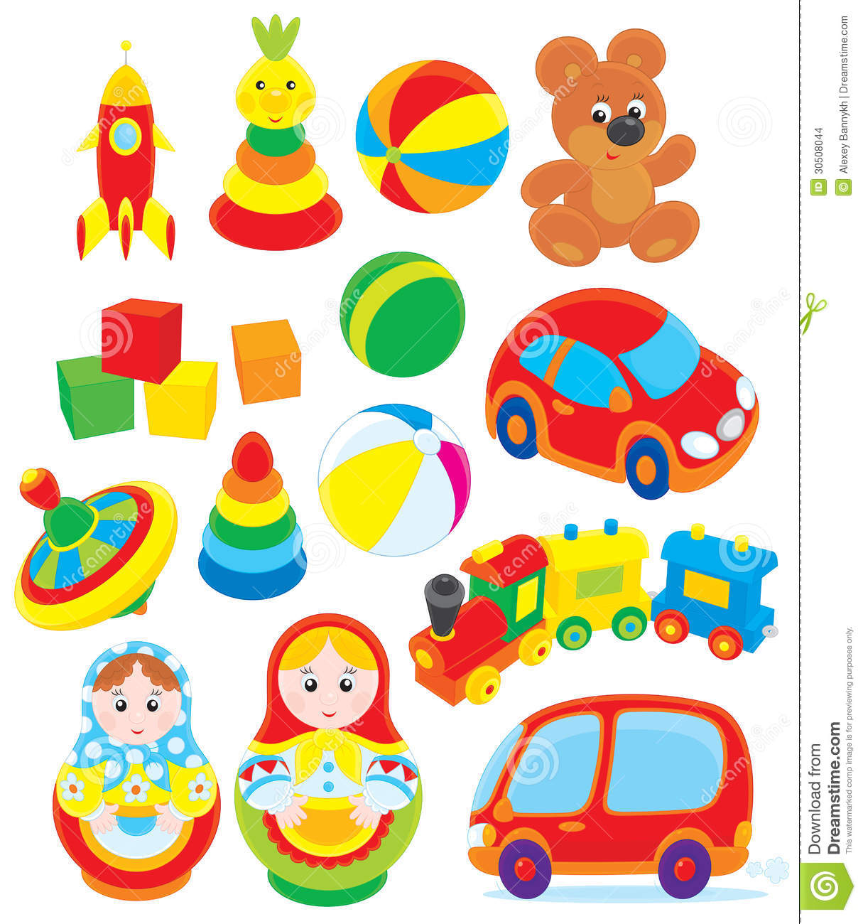 Set Of Colorful Toys Isolated Clip Arts