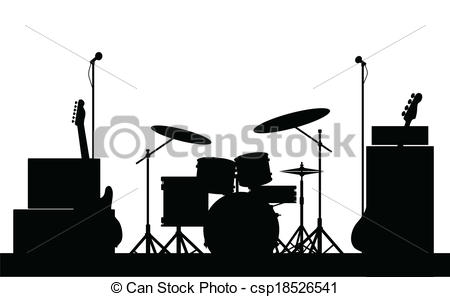 Silhouette Of A Rock Bands Equipment On Stage Isolated On White