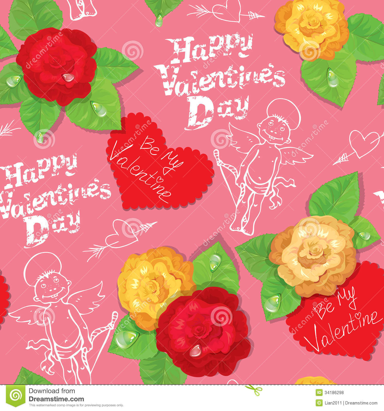 Valentines Day Seamless Pattern With Hand Drawn An Royalty Free Stock    