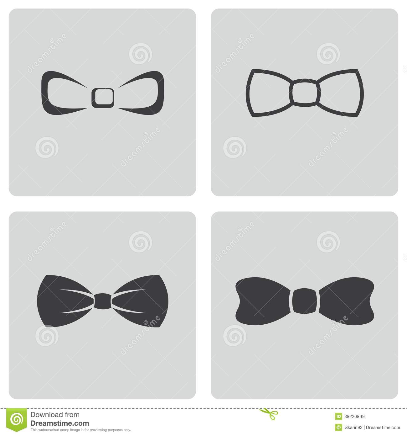 Vector Black Bow Ties Icons Set On White Background