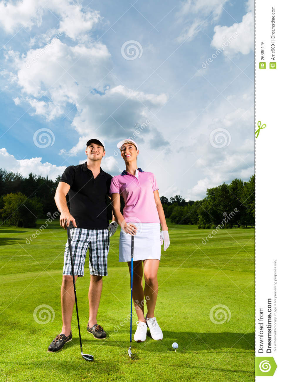 Young Sportive Couple Playing Golf On A Golf Course They Certainly Do