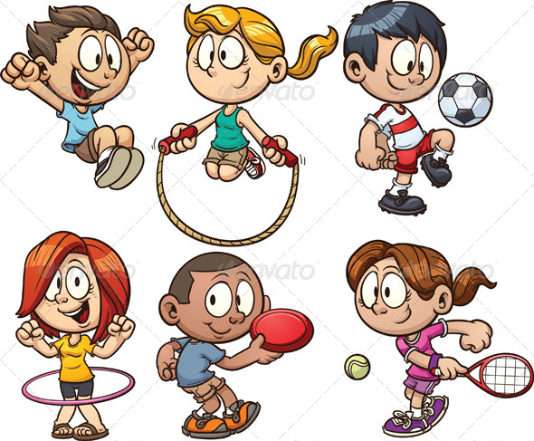 Cartoon Kids Playing   Sports Activity Conceptual