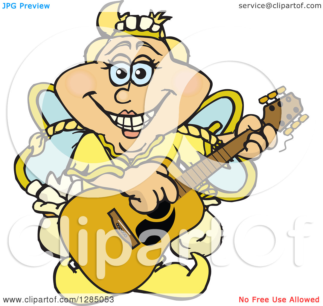Clipart Of A Cartoon Happy Tooth Fairy Playing An Acoustic Guitar