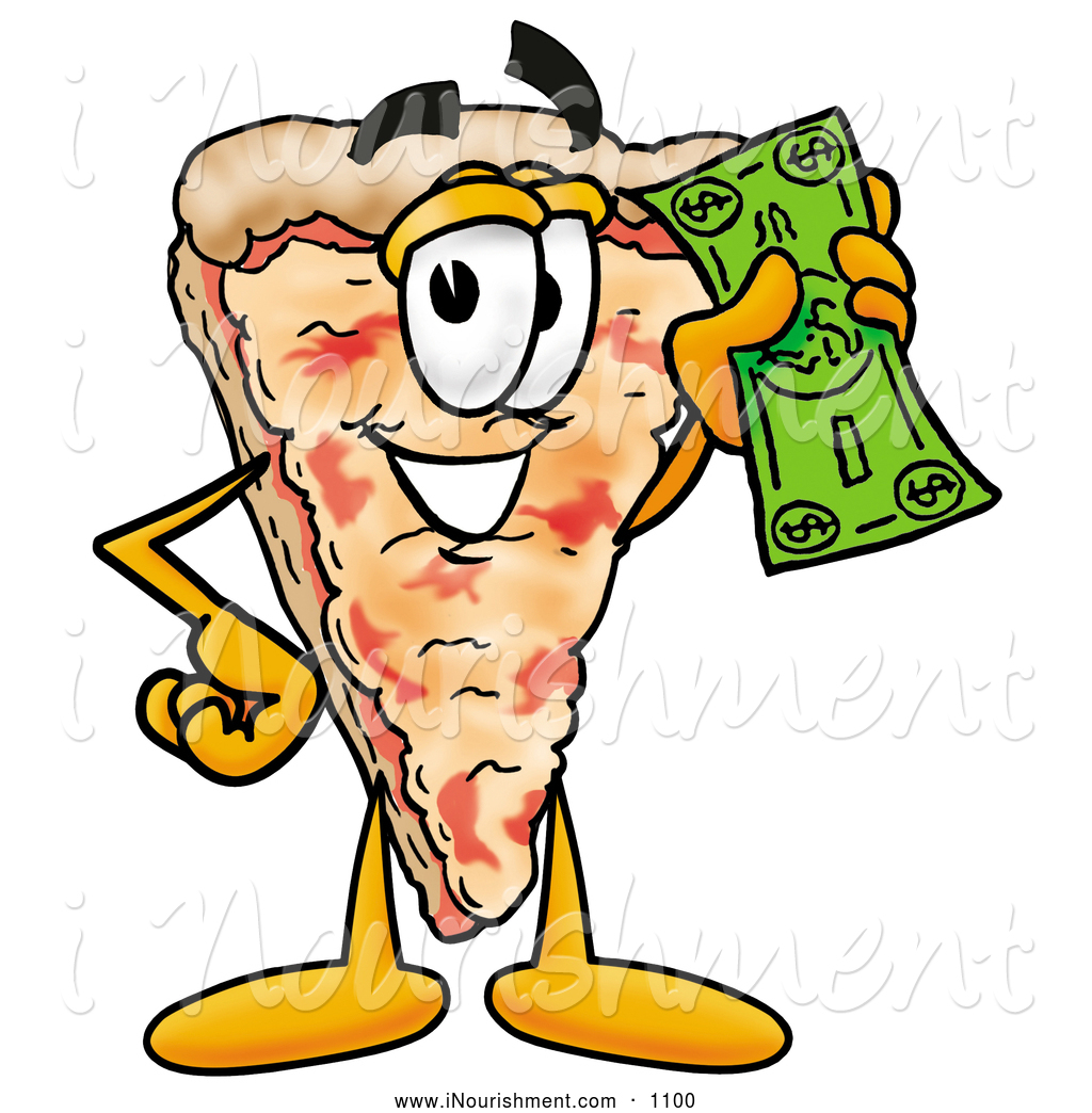 Clipart Of A Wealthy Slice Of Pizza Mascot Cartoon Character Holding A
