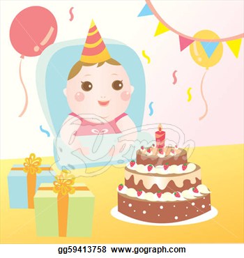 Cute Baby Celebrating Birthday  Clipart Illustrations Gg59413758