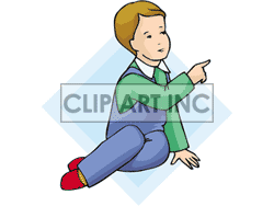 Free A Little Boy In A Blue Suit Sitting Pointing His Finger Clipart