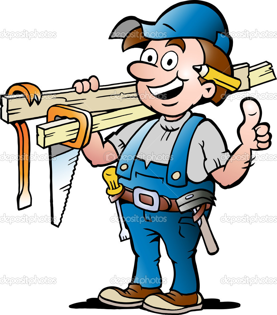 Hand Drawn Vector Illustration Of An Happy Carpenter Handyman   Stock