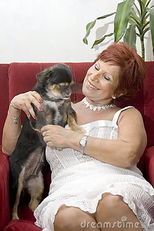 Red Hair Woman 65 Years Old With Your Pet Stock Photography   Image