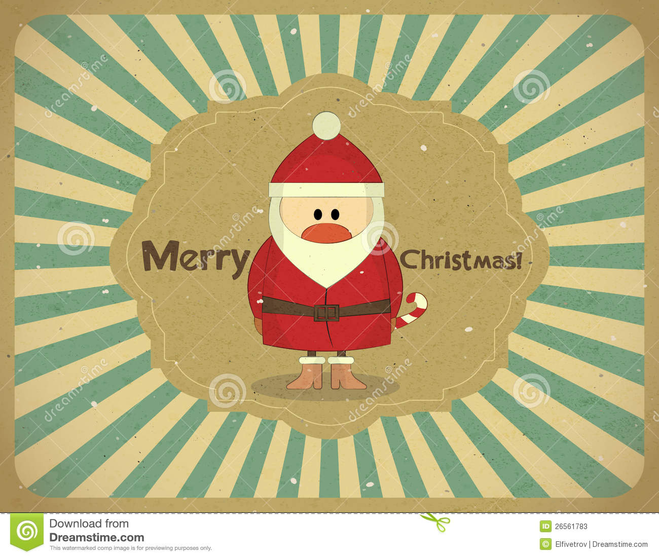 Santa Claus On Grunge Background Merry Christmas Postcard In Retro