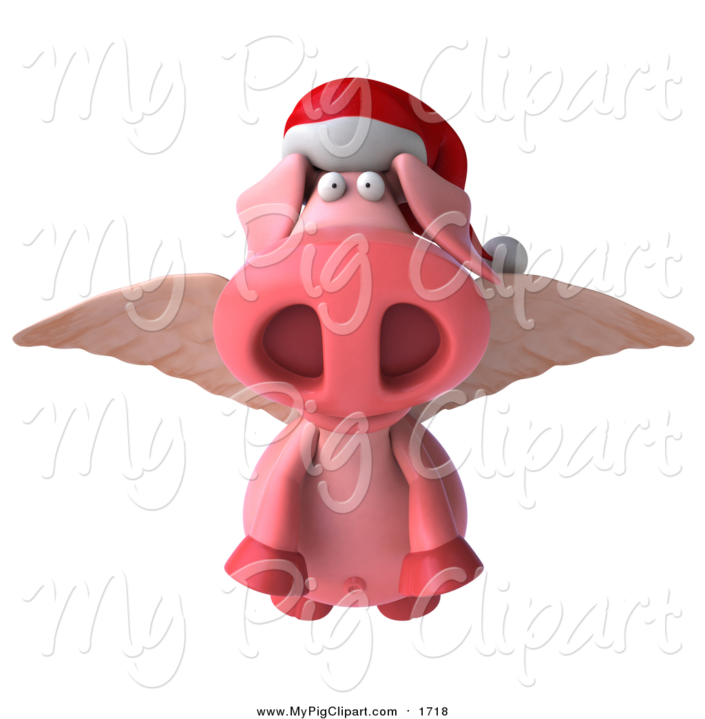 Swine Clipart Of A 3d Christmas Winged Pig Flying