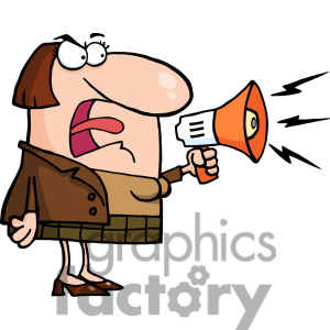 102566 Cartoon Clipart Mad Business Woman Yelling Through A Megaphone
