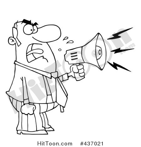 437021  Outlined Angry Boss Yelling Through A Megaphone By Hit Toon